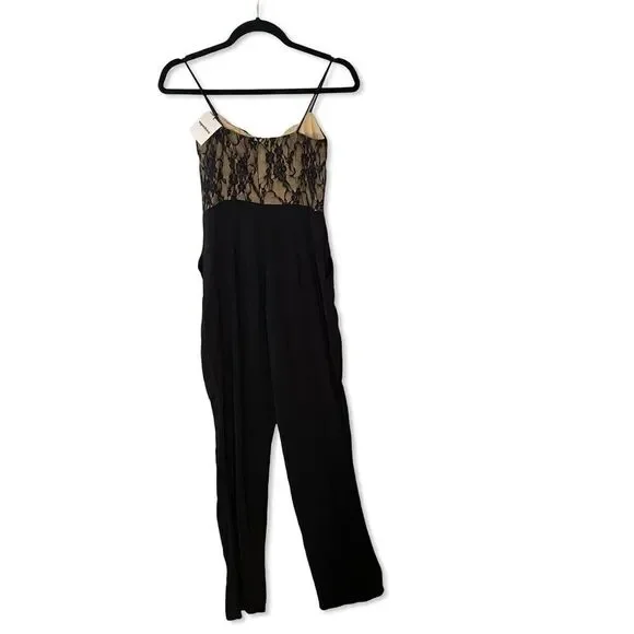 Superdown Revolve Bella Lace Jumpsuit illusion black nude bodice one piece XS